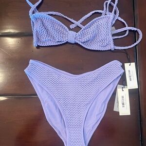Montce Lavender Crochet Devin Bikini Top & added coverage Lulu bottom